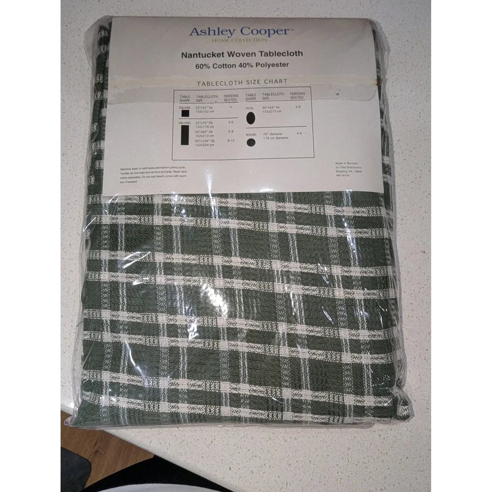 Ashley Cooper Tablecloth Green Woven Nantucket Plaid Oblong 52x70